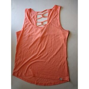 Marika Womens Coral Slub Knit Lattice Strappy Neck High Low Tank Top Large